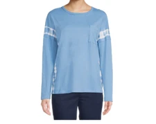 Time and Tru Women's Oversized Pocket T-Shirt Long Sleeves Blue Size XL NWT