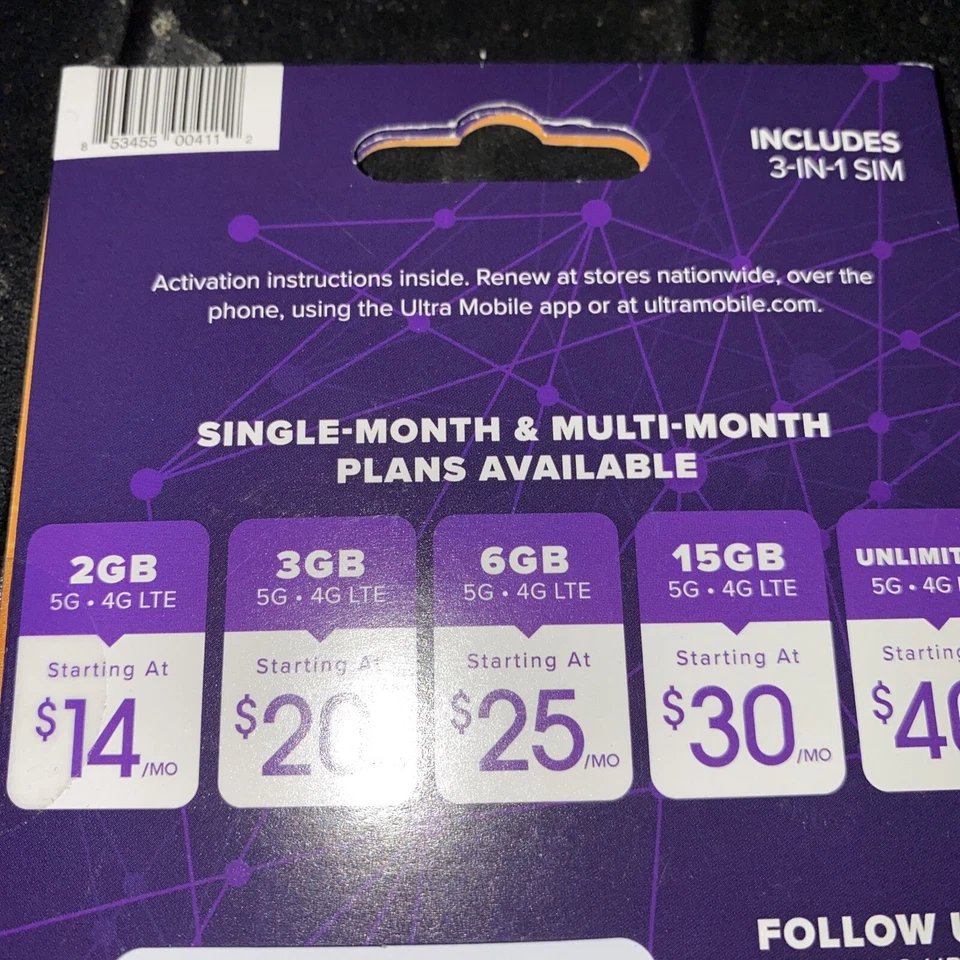 Ultra Mobile Micro/Regular SIM card for Unlocked Cell Phones Calling Free Shiped - Image 3 of 3