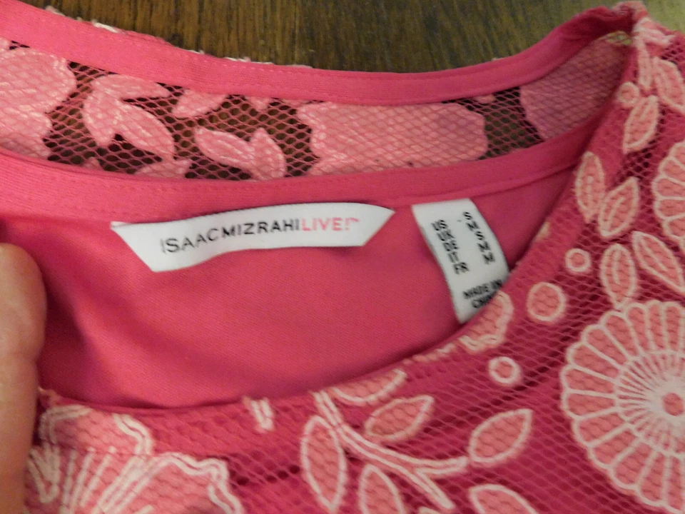 Vestido Isaac Mizrahi LIVE Brillante CALIENTE Rosa Floral ENCAJE Forrado Ojales Mangas 3/4 S Foto 3 de 4