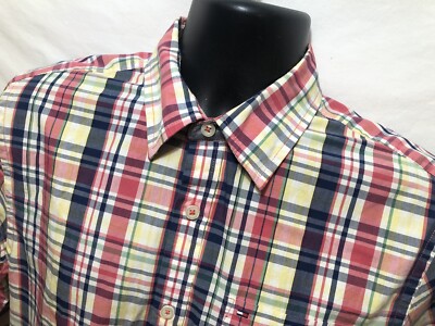 Tommy Hilfiger Button Front Shirt Mens Sz S Custom fit Multi-color Plaid A2