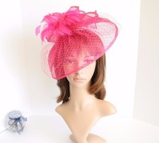 Jumbo NEW Church Derby Wedding Feather floral Sinamay Fascinator Fuschia511
