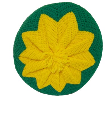 Vtg Retro 70s Pillow Handmade Crochet Round Double Side 12   Yellow Green Nice!