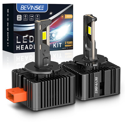 BEVINSEE D3S D3R LED Headlight Bulbs High/Low Beam 80W 8000LM 6000K HID Replace