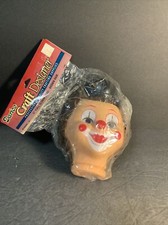 NEW OLD STOCK Vintage Darice 6" Clown Doll Head Yarn Brown Hair w/ Hat