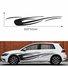 1Pcs Glossy Black Dynamic Flame Sticker Car Body Side Decor Vinyl Decal 320x53cm