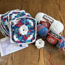 Lot of 13 Large Granny Square Flower Center Crochet Afghan Scarf  Yarn Pattern