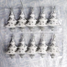10 Winter Wonder Lane Christmas Tree White &  Sparkling Silver Stars Ornaments