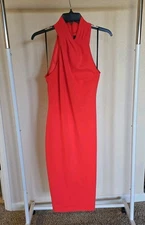 Rachel Zoe Midi Cocktail Dress RED [size MEDIUM] stretch Bodycon Sleeveless