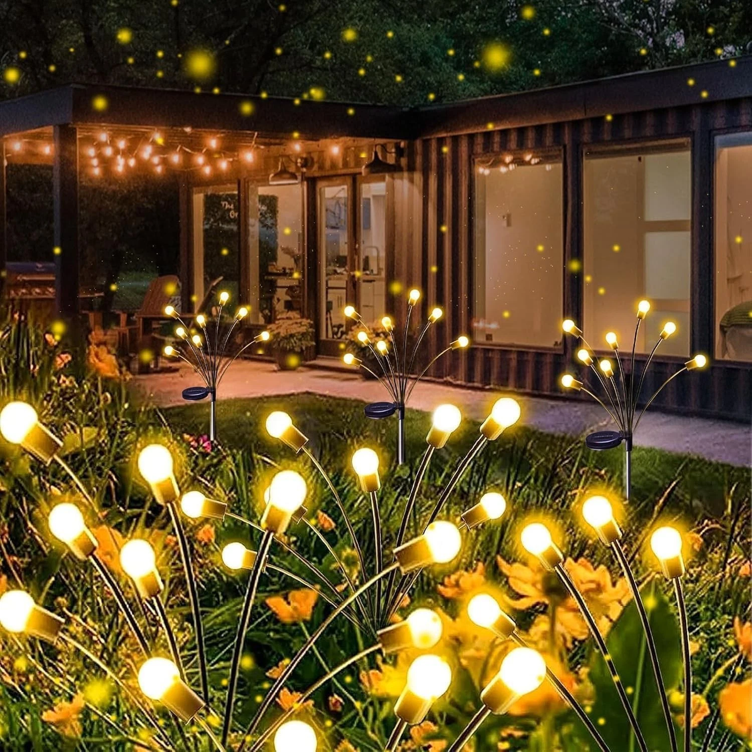 Solar Garden Lights, 8 Pack 64LED Solar Firefly Lights, Waterproof Garden Lig...