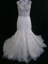 Allure Bridal Wedding Dress Ball Gown 10 Ivory Blush Crystals Beaded Strapless