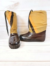 Vintage 80s Brown Orange Stripe Moon Boots Made in Korea Women's Size 7-8