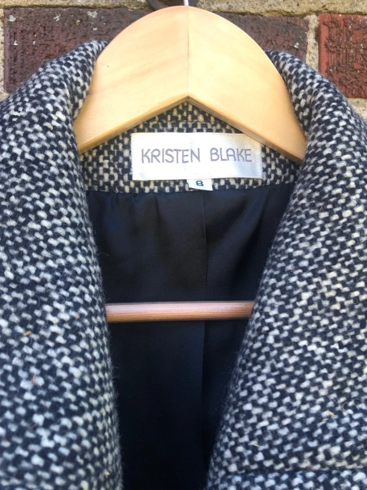 Vintage Kristen Blake 100% Wool Tweed Overcoat Size 8 USA Made Long Pea Coat - Image 3 of 4