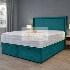 Image of Luxury Black Border Winged Velvet Ottoman Storage Bed All Colours Available