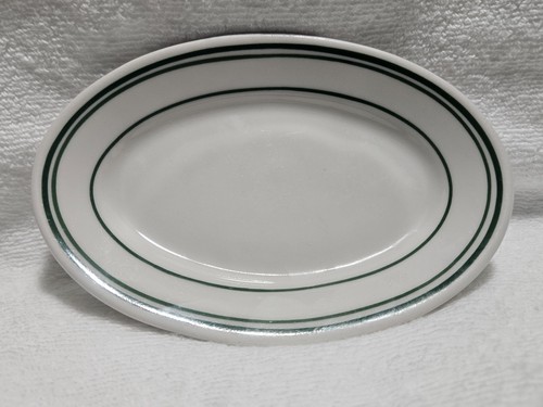 HOMER LAUGHLIN SMALL OVAL PLATE 3 GREEN STRIPE NNB 1999 DATE CODE