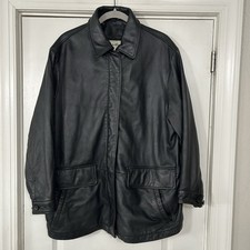Vintage Y2K EDDIE BAUER Women s Leather Car Coat Large Black Jacket Fleece Lined