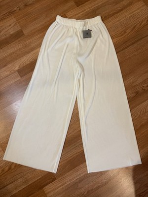 VTG 90s NWT Amanda Smith Women's M Ivory Accordian Wide Leg Pants Pull On