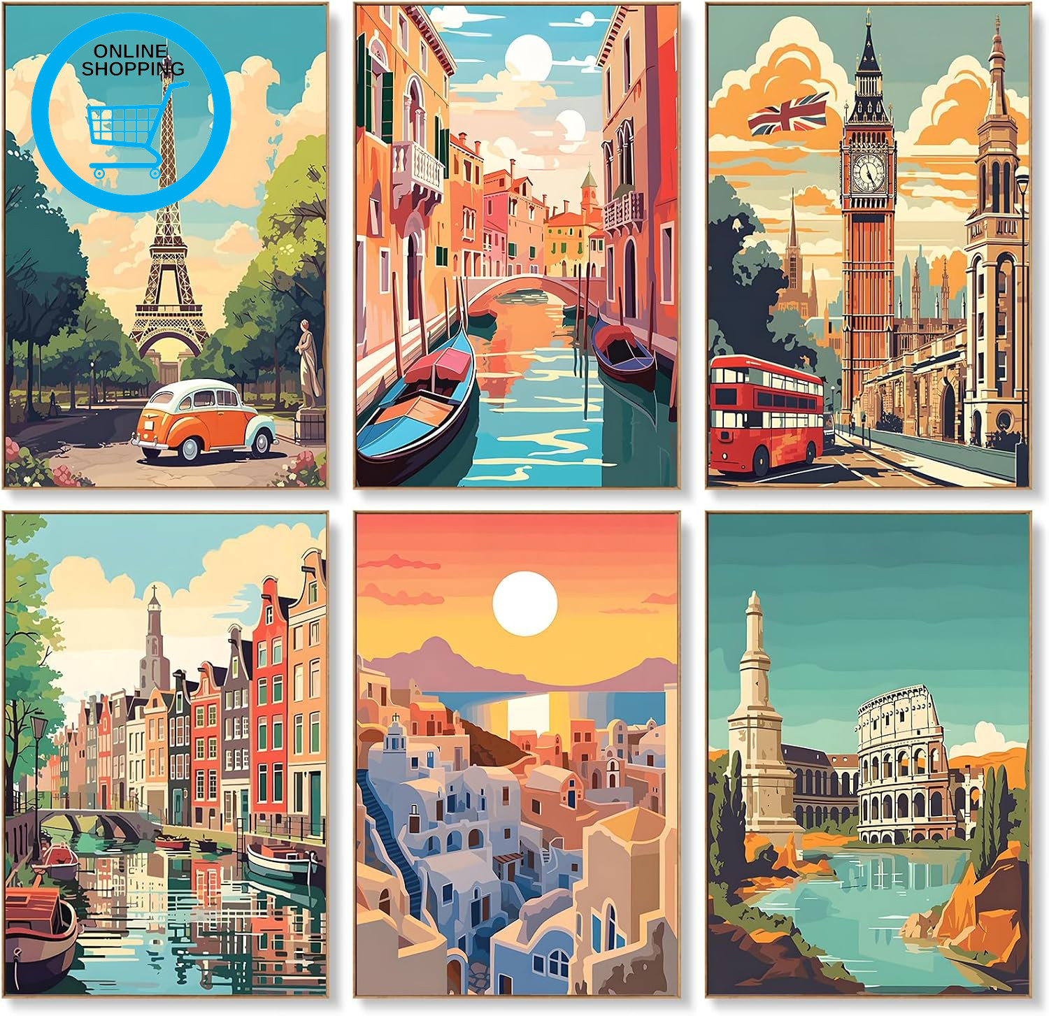 6 Pack Paint by Numbers for Adults - 8X12 Inch City Scapes Paint by Numbers Kits