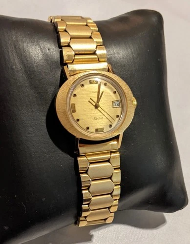 Vintage Timex Electric Women’s Gold Tone Watch Date Window 1970s Needs Battery