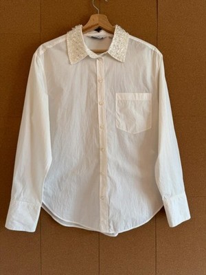 And Other Stories weißes Hemd UK 10 Bluse Relaxed Fit Schmuckkragen Statement
