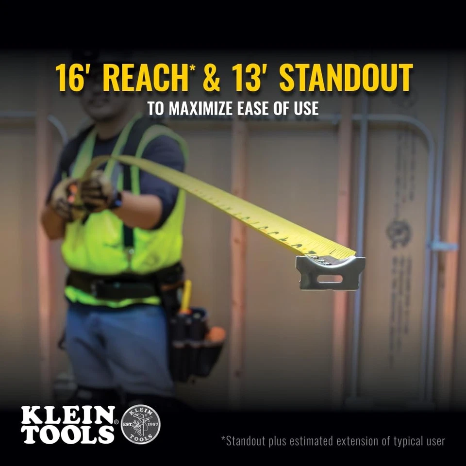 Klein Tools 16 Foot Tape Measure Durable Heavy Duty Nylon Coated Measuring Tool - Image 3 of 4