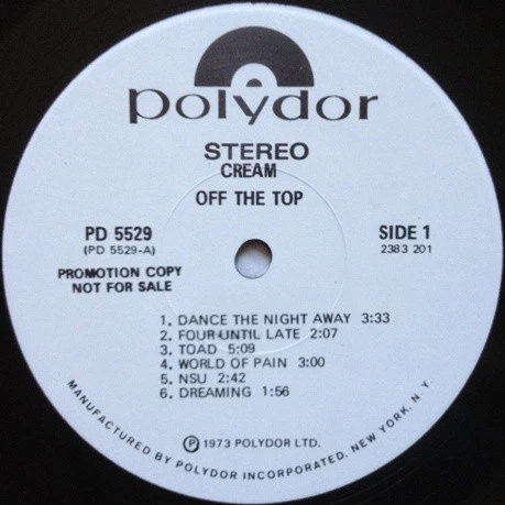 Cream - Off The Top (LP, Comp, Promo, Off) (Very Good Plus (VG+)) - Image 3 of 4