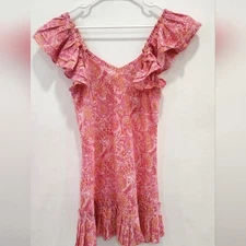 Mille Resort & Travel Ingrid Pink Orange mini floral ruffle dress small 4/6