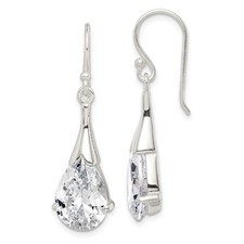Sterling Silver Polished Pear Cut Cubic Zirconia Teardrop Dangle Earrings