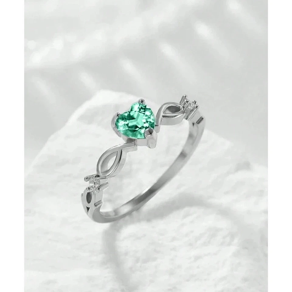Delicado anillo corazón peridoto verde plata piedras preciosas cristal joyería de moda talla: 8 Foto 2 de 4