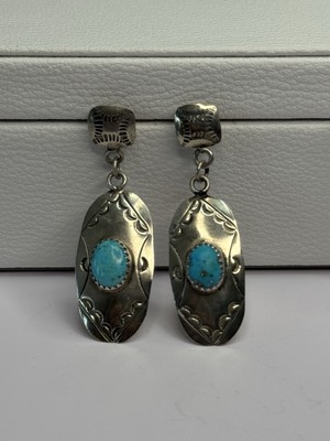 Vintage Indianer 925 Sterling Türkis Silber Ohrringe Länge 1,90 Zoll