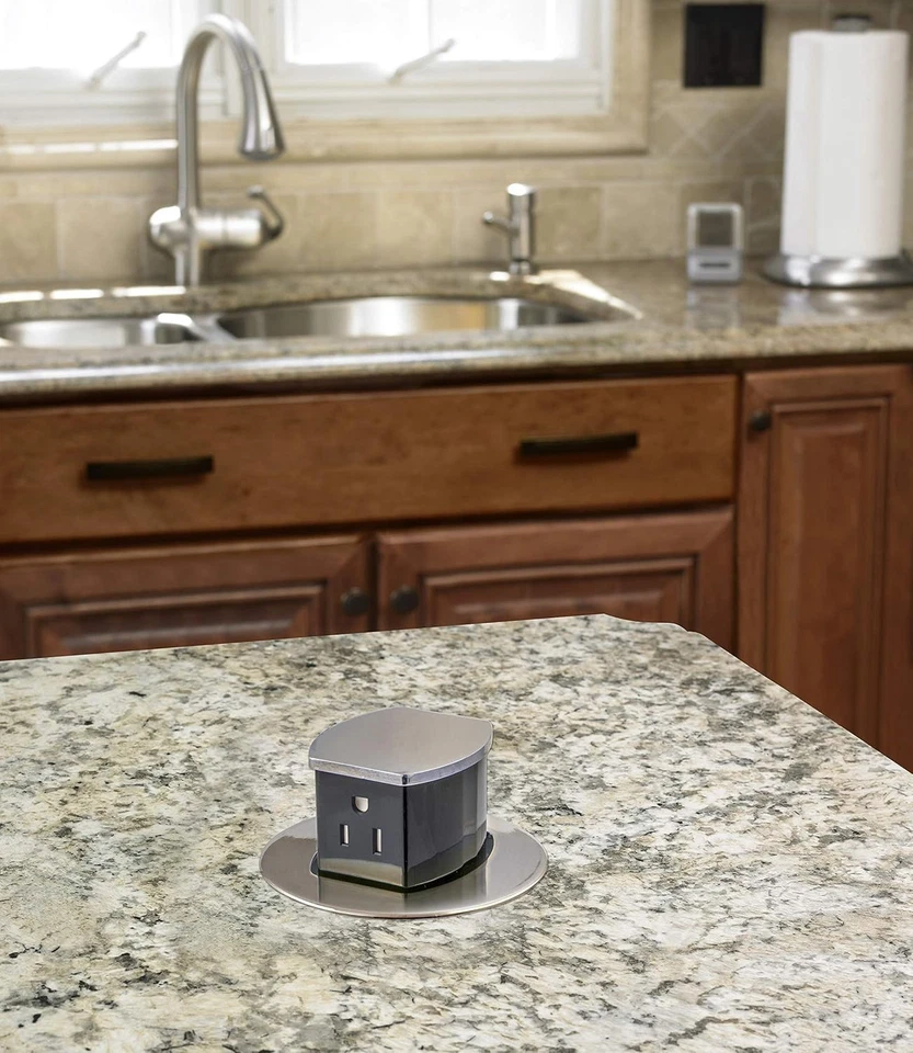 HUBBELL 15A Kitchen Counter Receptacle, Surface Mount, Pop Up, RCT200NK, Nickel - Image 3 of 4