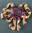 GORGEOUS VTG EISENBERG ORIGINAL VERMEIL HUGE BOW BROOCH AMETHYST COLOR CENTER