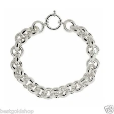 Solid Sterling Silver 925 High Polished Rolo Charm Bracelet 12mm QVC # J266803