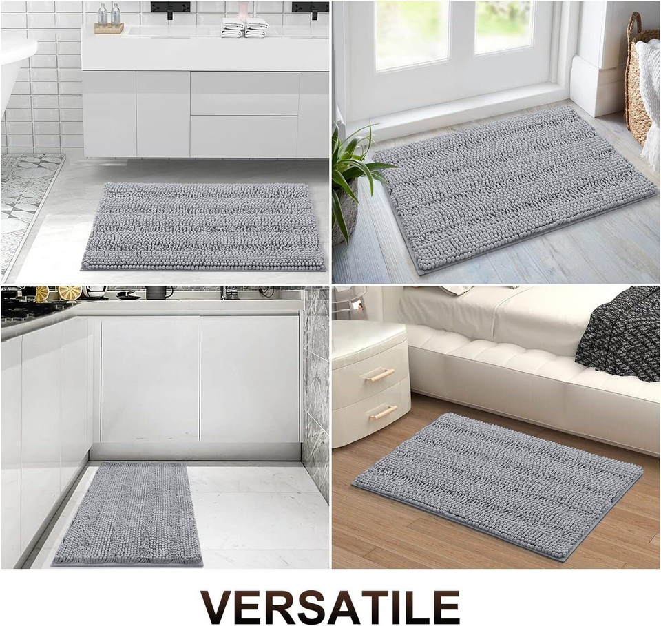 Grandaily Chenille Striped Bathroom Rug Mat Extra Thick and Absorbent ...