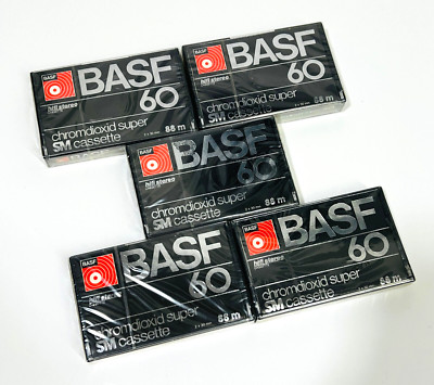 5 pcs BASF Chromdioxid Super 60 C60 MC Audio Cassette Tape's neu/ovp/sealed