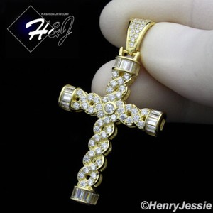 Authentic 925 Sterling Silver Icy Bling Cz Gold Plated Silver 3D Cross Pendant Sp241