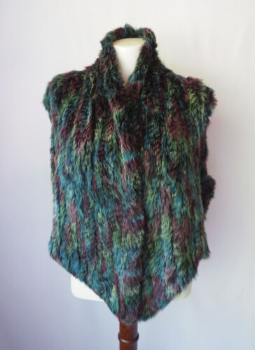 ADORE 100% Rabbit Fur Open Front Vest Cropped Blue Purple Green Dyed Size M - Picture 4 of 6