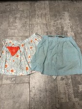 Two Retro Aprons W/ Tie Back Teal Gingham and Floral Teal and Orange With Pocket