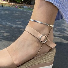 Sterling Silver 925 Ankle Herringbone Snake Flat Chain Adjustable Womens Anklet