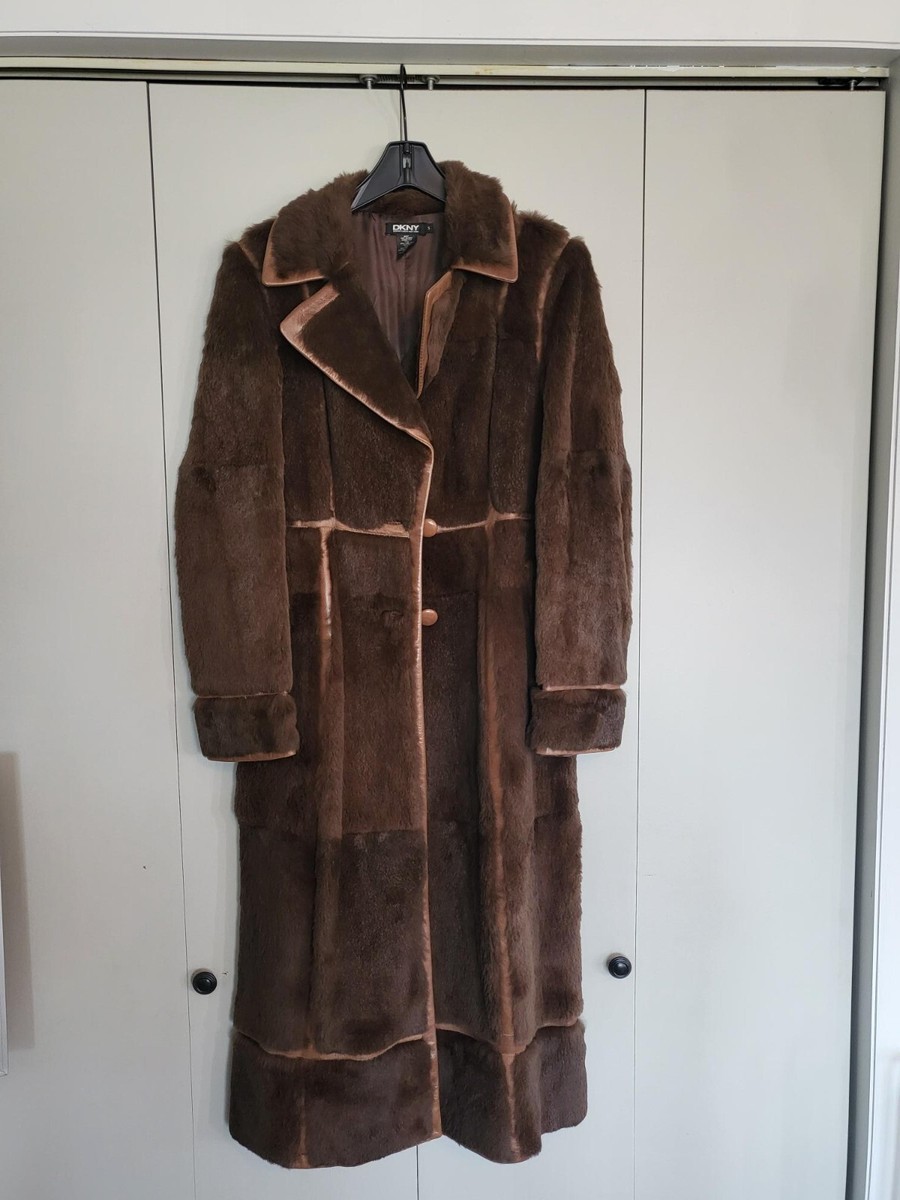 Vintage DKNY Spanish Rabbit Fur Coat with Lambskin Leather, Ladies