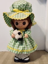 RARE BEAUTIFUL VINTAGE HANDMADE 14" PAPER MACHE SOUTHERN STYLE DOLL BROWN CURLS