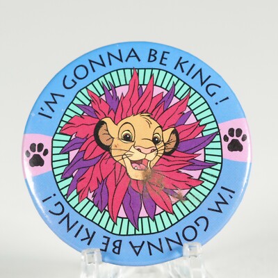 Vintage Pinback Button Lion King Simba I'm Going to be King Disney 1.75 Inch