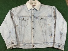 Vintage 80s Levis Type 3 Sherpa Denim Trucker Jean Jacket Made in USA Light Wash