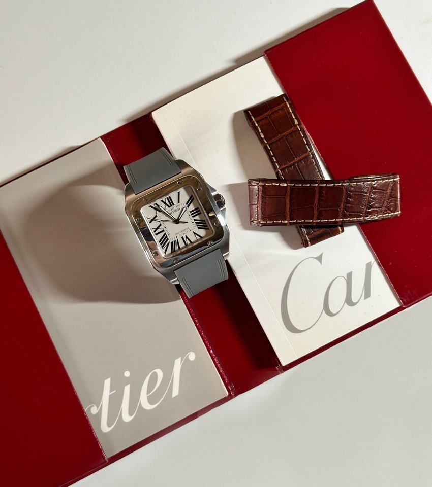 Cartier Santos 100 Xl Ref. 2656 Stunning + Original Papers & Brown Croc