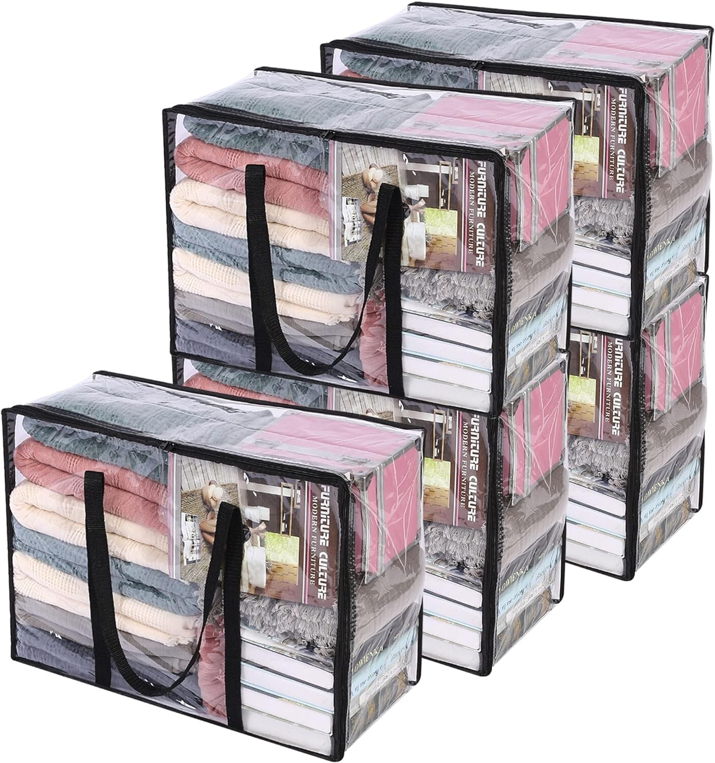 Vieshful 5 Pack Clear Comforter Storage Bag, 40L Clothes Storage Bag with Zipper