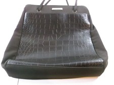 Nine West Crocodile Front Faux Leather/Nylon Brown Satchel Handbag NWOT