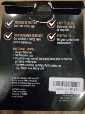 Gorilla Grip Premium Bathtub Overflow Drain Cover BPA and Clear Transparent  for sale online | eBay