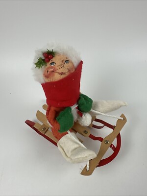 Annalee Doll 7'' Child Sitting Sledding With Red Scarf Christmas 1981
