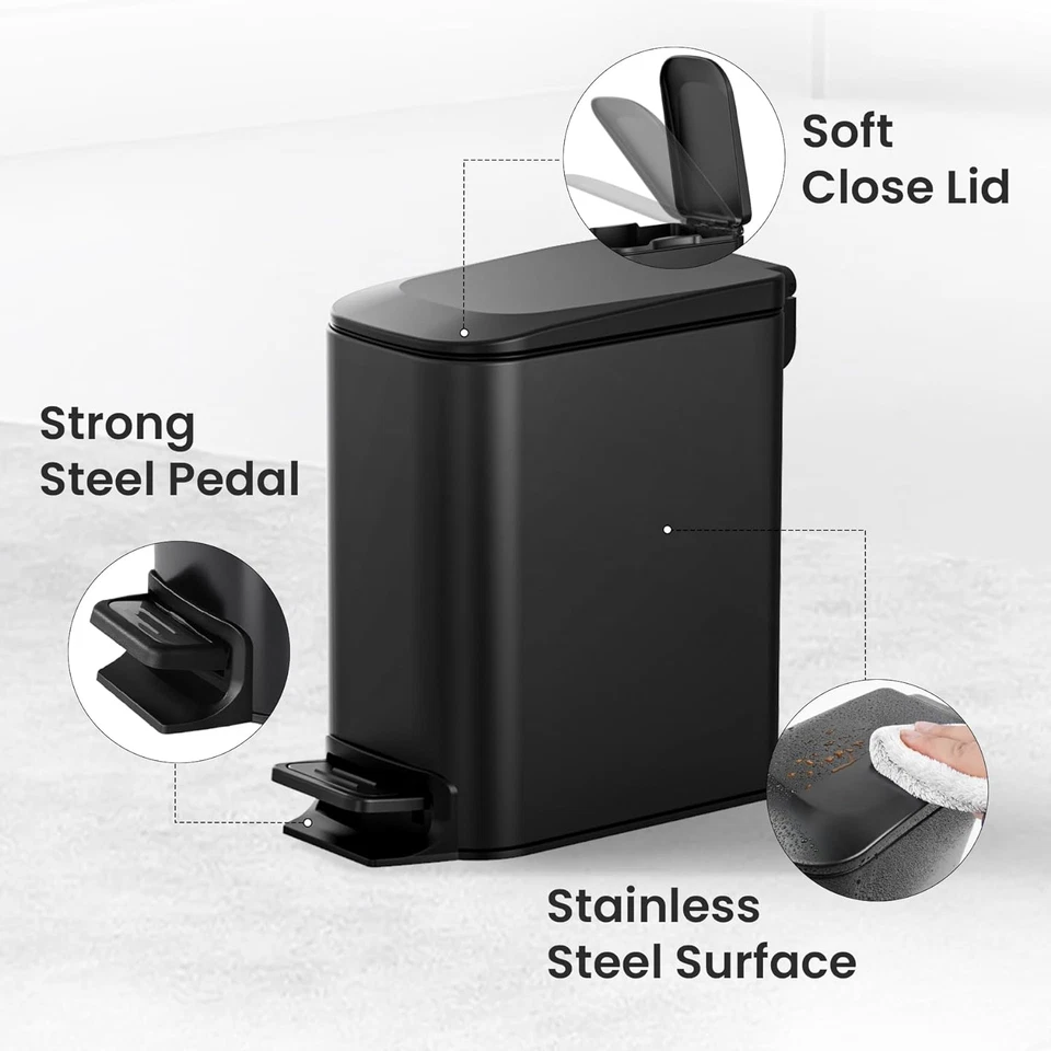 Cesun Small Bathroom Trash Can with Lid Soft Close, Step Pedal, 6 Liter / 1.6 Ga - Image 4 of 4