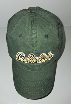 #ad Vintage Cabelas Buckleback Hat Adult OS Green Yellow Script Embroidered $0.99