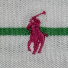 Vintage Polo Shirt Ralph Lauren Green White Striped Pink Pony 100 Cotton Sz: L